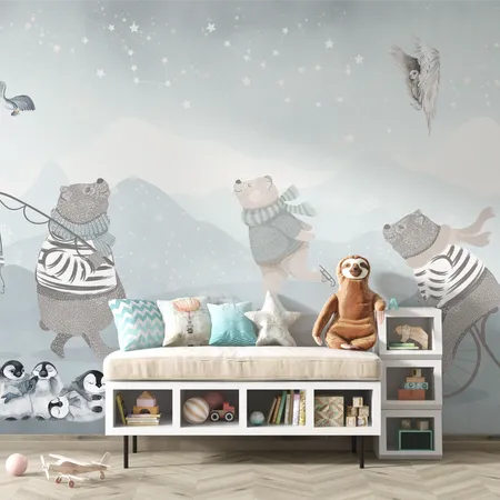 A Fun Day in the Snowy Mountains | Kids Room Wallpaper