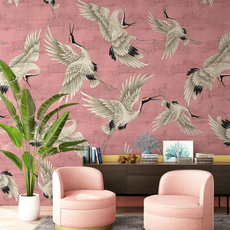 Pink Chinoserie And Vintage Stork Peel And Stick Wallpaper