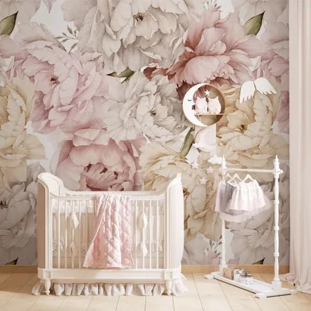 Large Pink and White Peony Flowers Nursery Wallpaper Mural