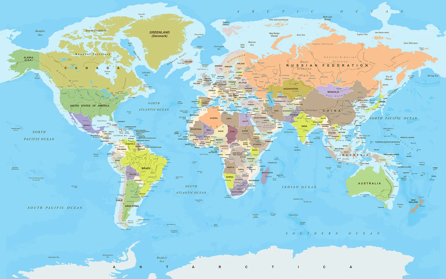 Sea Blue Political World Map Peel And Stick Wallpaper