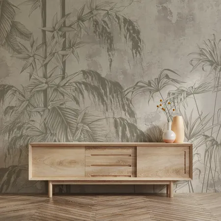 Concrete Background and Tropical Trees Wallpaper Mural