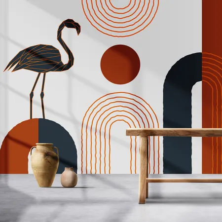 Soyut Flamingo Desenli Yapışkan Duvar Kağıdı Folyosu