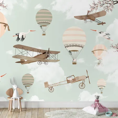 Hot Air Balloons And Cartoon Animals Flying Wallpaper