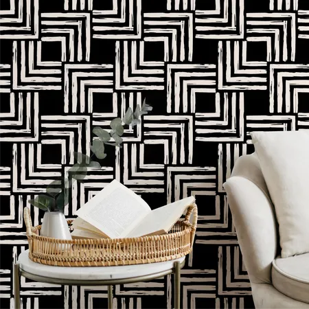 Contemporary Black and White Line Art Wallpaper Mural