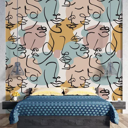 Colorful Woman Portrait Pattern Peel And Stick Wallpaper