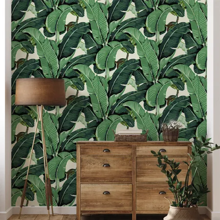 Watercolor Green Exotic Banana Leaf Wallpaper Mural