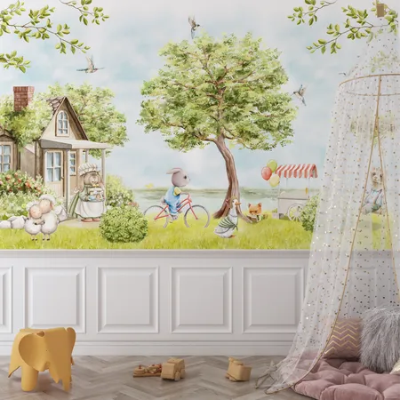 Kids Forest Wallpaper Watercolor Woodland Animals Wall Mural