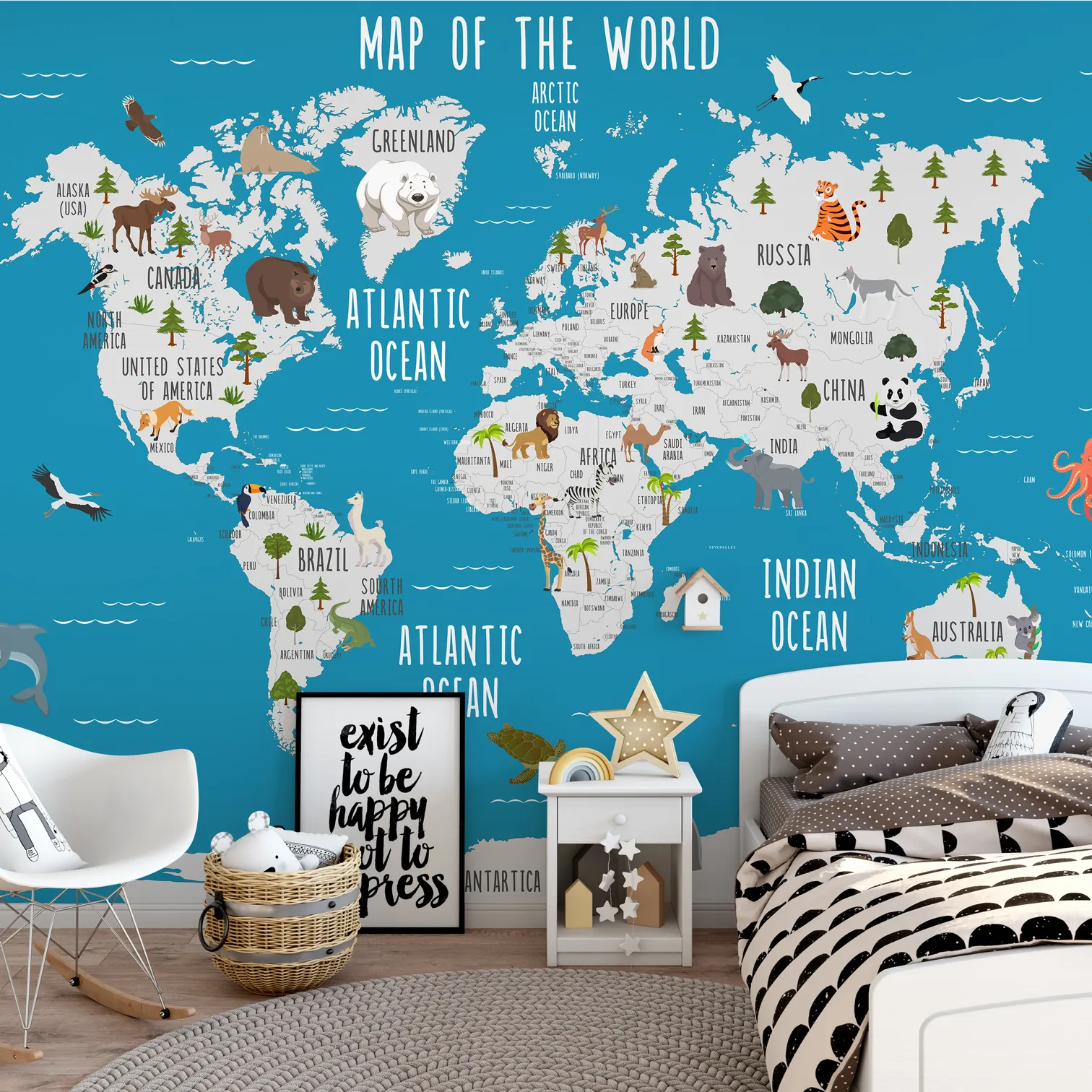 Kids Watercolor World Map Wallpaper Mural • Wallmur®