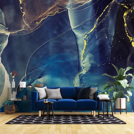 Blue And Yellow Marble Texture Pattern Wallpaper Mural
