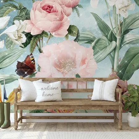 Vintage Flowers And Butterfly  Peel And Stick & Wall Mural