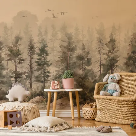 Foggy Forest Wallpaper Watercolor Forest Wallpaper Mural
