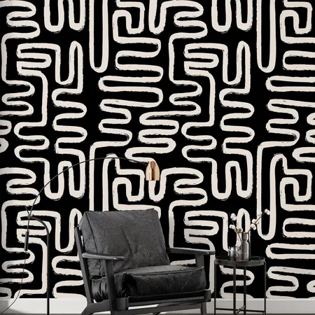 Black & White Minimalist Abstract Line Art Wallpaper Mural