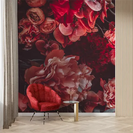 Red Large Vintage Style Dark Floral Wallpaper Mural