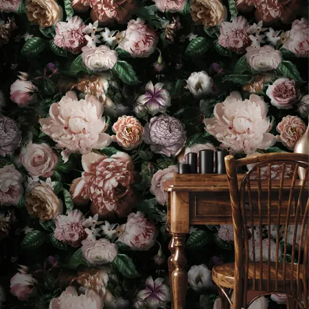 Peonies That Light Up in the Dark Floral Wallpaper Mural